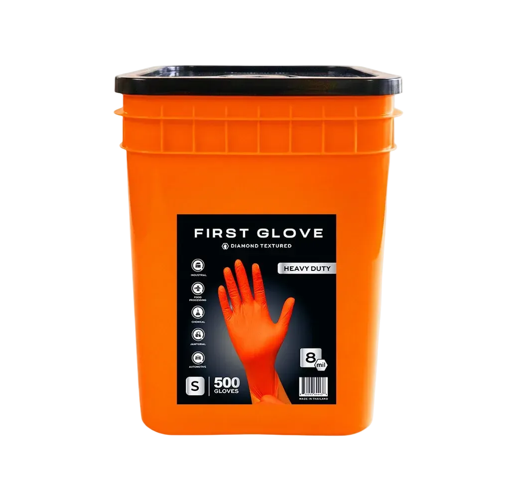 Orange Nitrile Gloves, 8 Mil Heavy-Duty Industrial Disposable Gloves – High-Visibility (Bucket) | First Glove