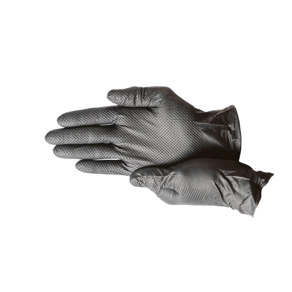 Black Nitrile Gloves, 8 Mil Heavy-Duty Industrial Disposable Gloves – Diamond Grip, Powder-Free, Latex-Free | First Glove