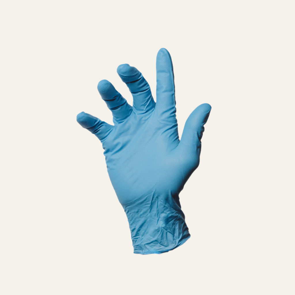 First Glove Volt blue 6 mil nitrile exam gloves, close-up of textured grip