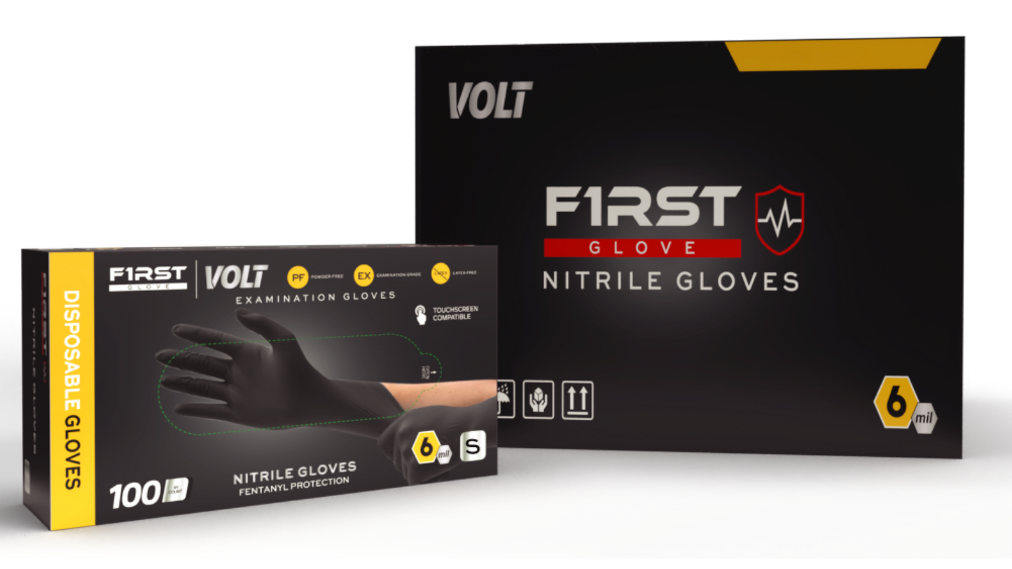 First Glove Volt 6 Mil Black Nitrile Disposable Exam Gloves