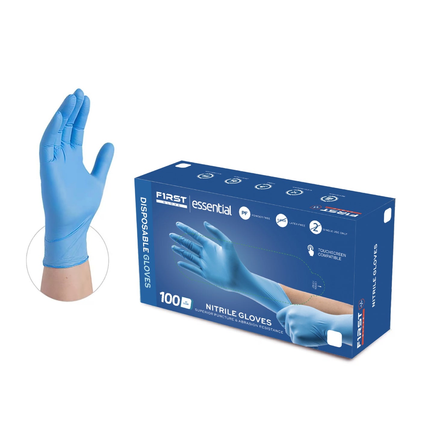 First Glove Essential 3 Mil Blue Nitrile Disposable Gloves