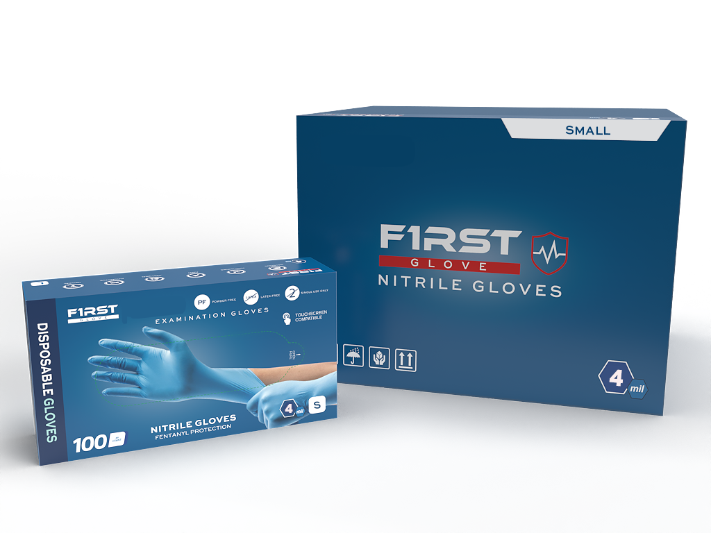 First Glove 4 Mil Blue Nitrile Disposable Exam Gloves
