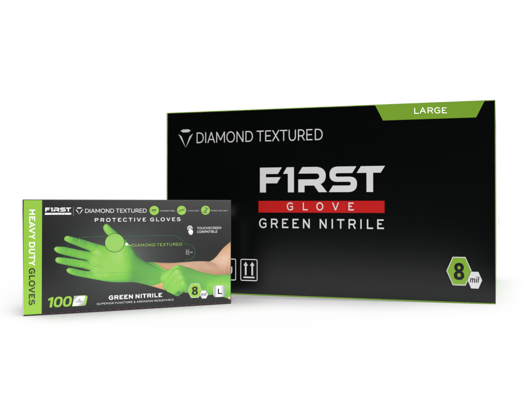 First Glove HD 8 Mil Nitrile Disposable Industrial Gloves with Raised Diamond Texture