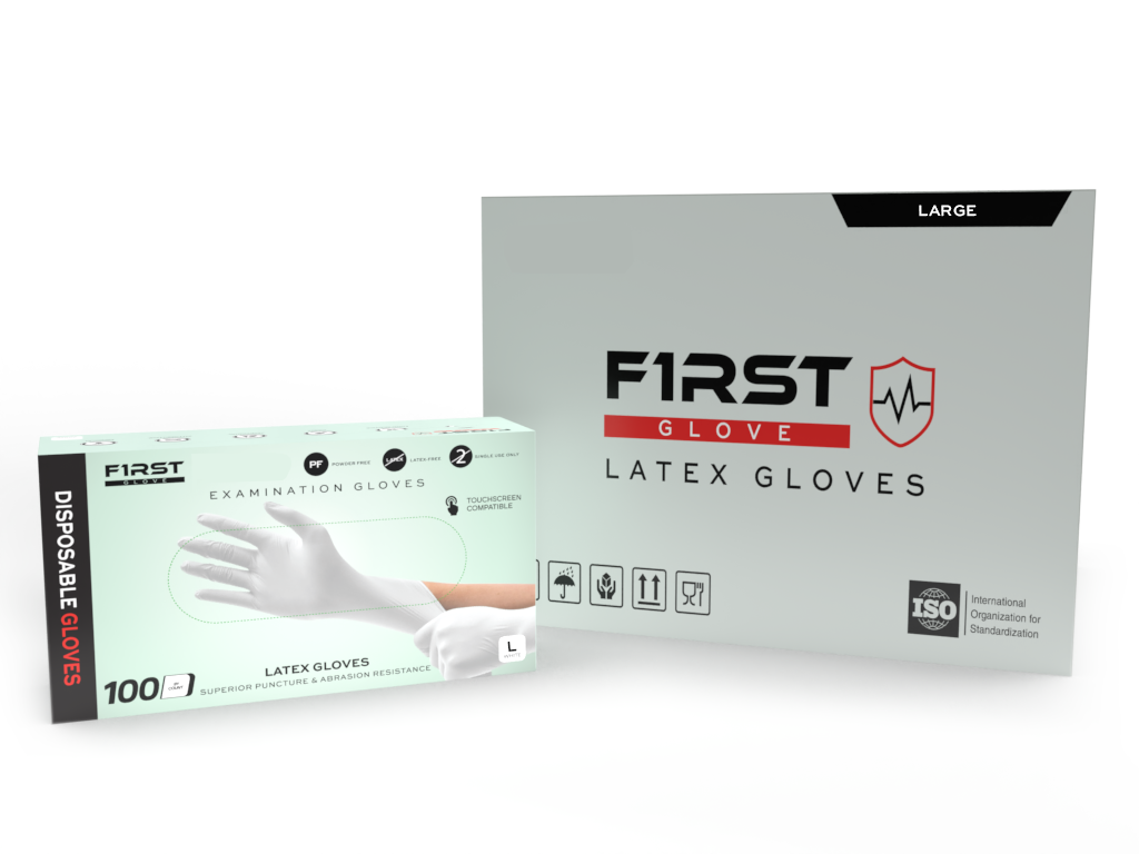 First Glove 5 Mil Latex Disposable Exam Medical Gloves