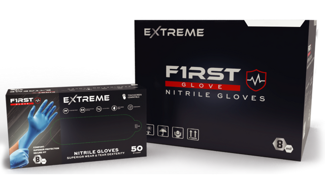 First Glove HD Extreme 8 Mil Blue Nitrile Disposable Exam Gloves with Palm Texture