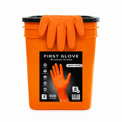 Orange Nitrile Bucket of Gloves, 8 Mil Heavy-Duty Industrial Disposable – High-Visibility | First Glove
