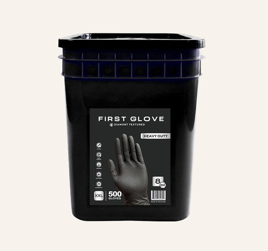First Glove HD 8 Mil BUCKET Black Nitrile Disposable Industrial Gloves with Raised Diamond Texture