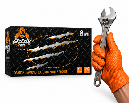 Grizzly Orange Nitrile Gloves, 8 Mil Heavy-Duty Industrial Disposable Gloves – High-Visibility, Diamond Grip Texture | First Glove (Copy)
