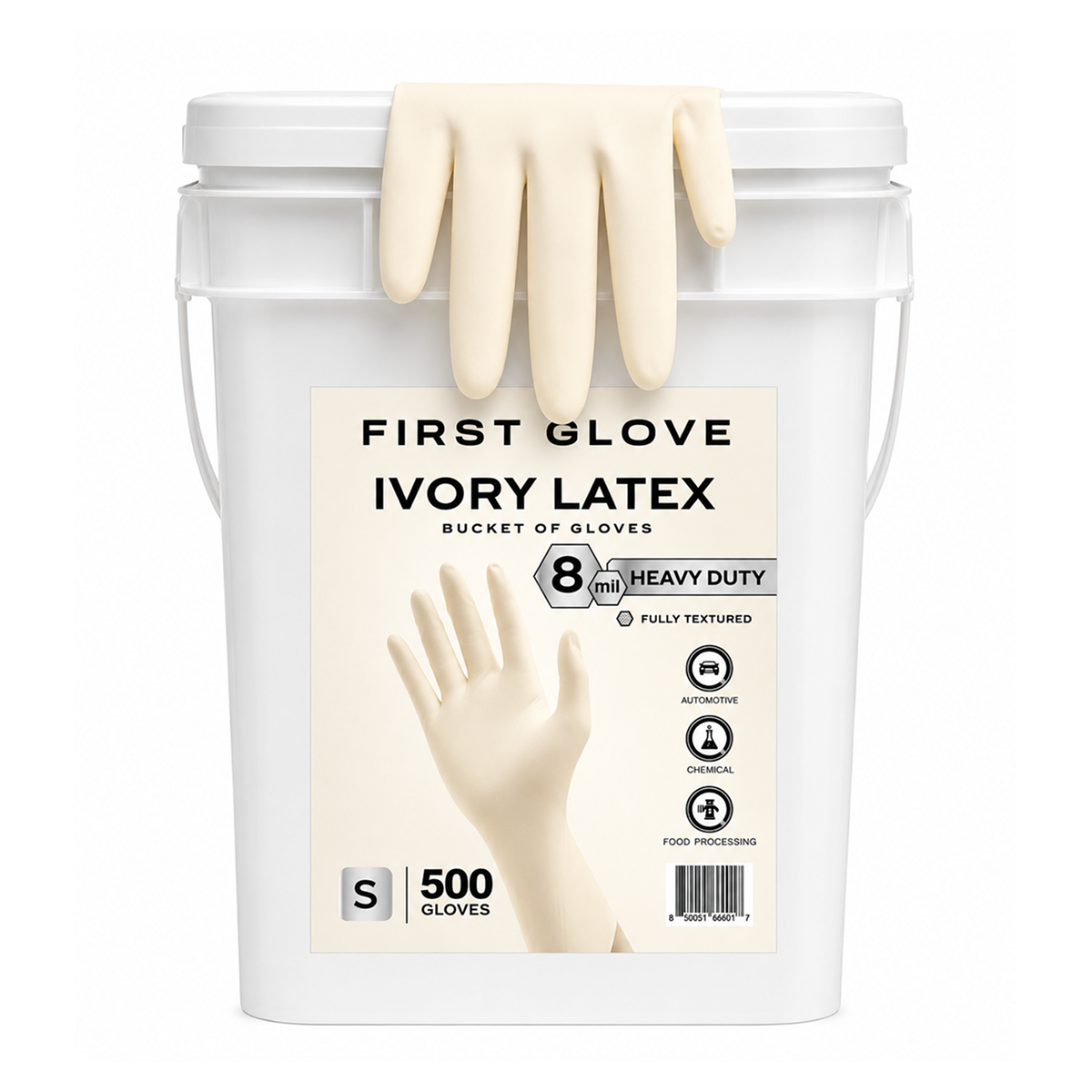 Latex Gloves, 8 Mil Heavy-Duty Disposable Exam Gloves – Fully Textured Grip, High Elasticity, Powder-Free (Box of 500) | First Glove